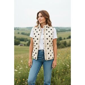 Crown & Ivy Quilted Vest Black Polka Dot Pockets Sleeveless Lightweight Size M